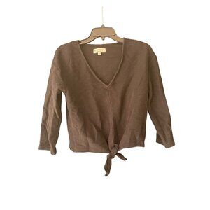 Madewell Texture & Thread Black Wrap Tie-Front Long Sleeve Top Medium 100% Cotto